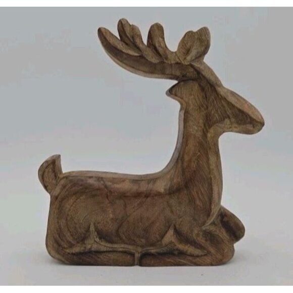 Midwest Gift Wooden Reindeer Christmas Holiday 8 X 8 X 1.5 Heavy Carved New - Picture 2 of 7